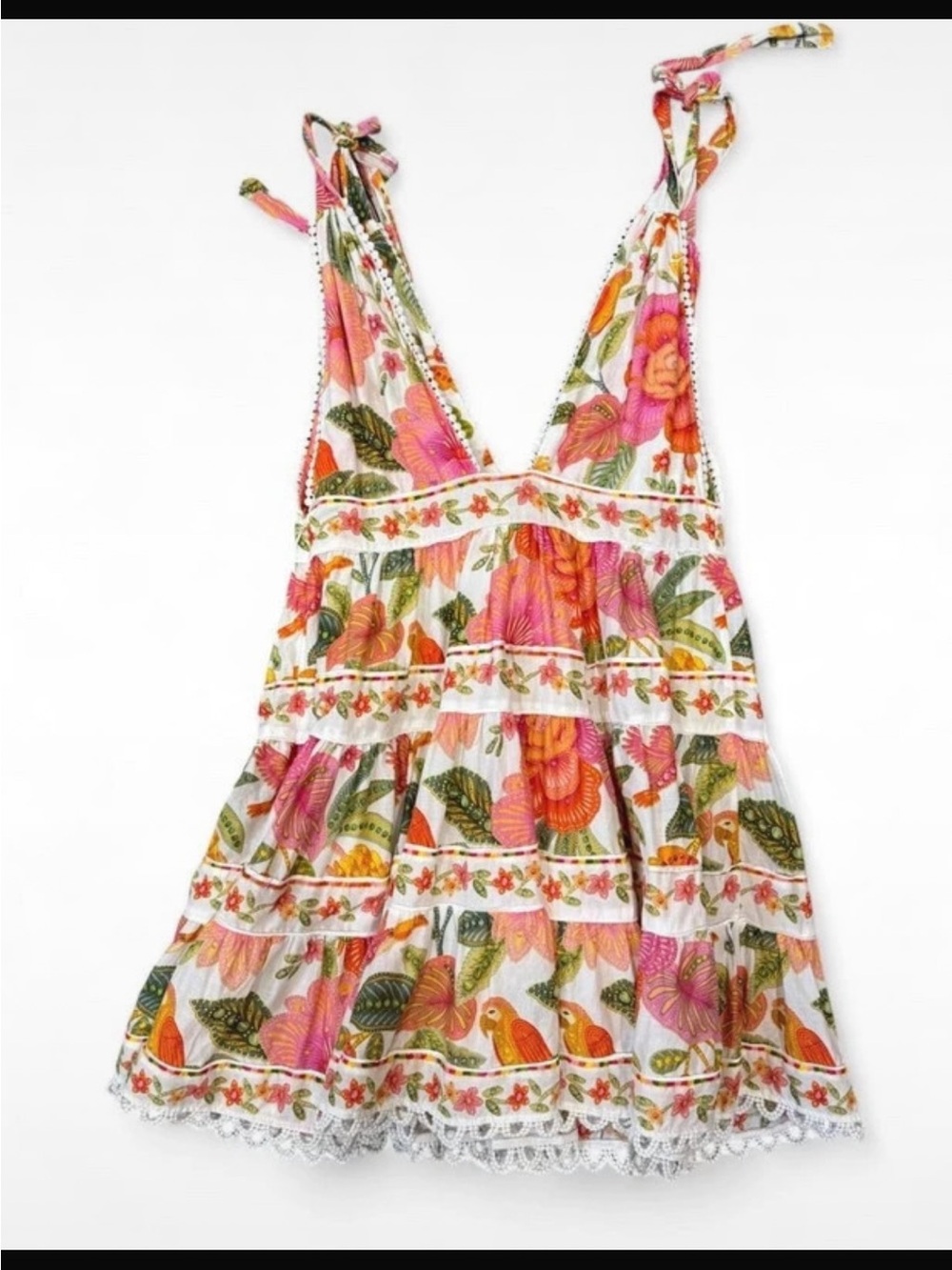 FARM Rio Floral Tie-Shoulder V-Neck Camisole - Pink, Orange & Green